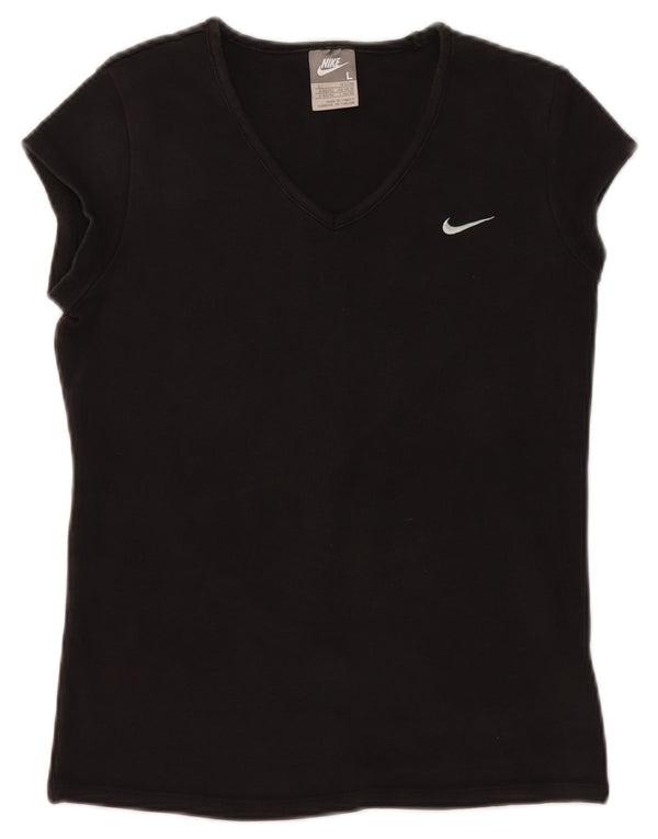 NIKE Damen T-Shirt Top UK 14/16 Large Schwarz Baumwolle