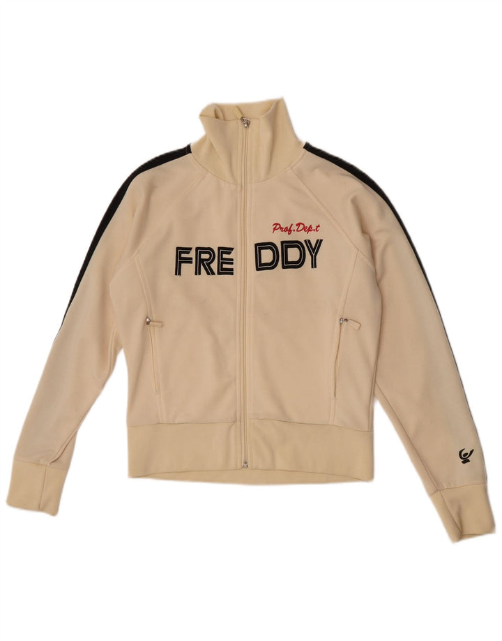 Freddy Womens Crop Graphic Trainingsanzug Top Jacke UK 14 Medium Beige