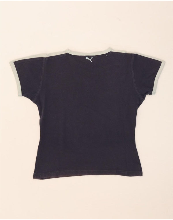 Puma Damen Crop Graphic T-Shirt Top UK 14 Large Marineblau Baumwolle