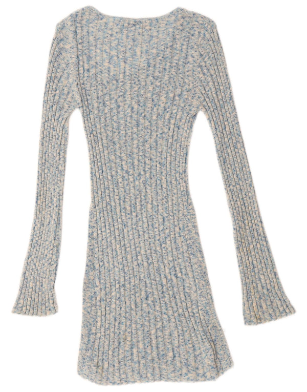 Langärmliges Pulloverkleid für Damen von Zara, Gr. 10, Größe S, blau gefleckte Baumwolle