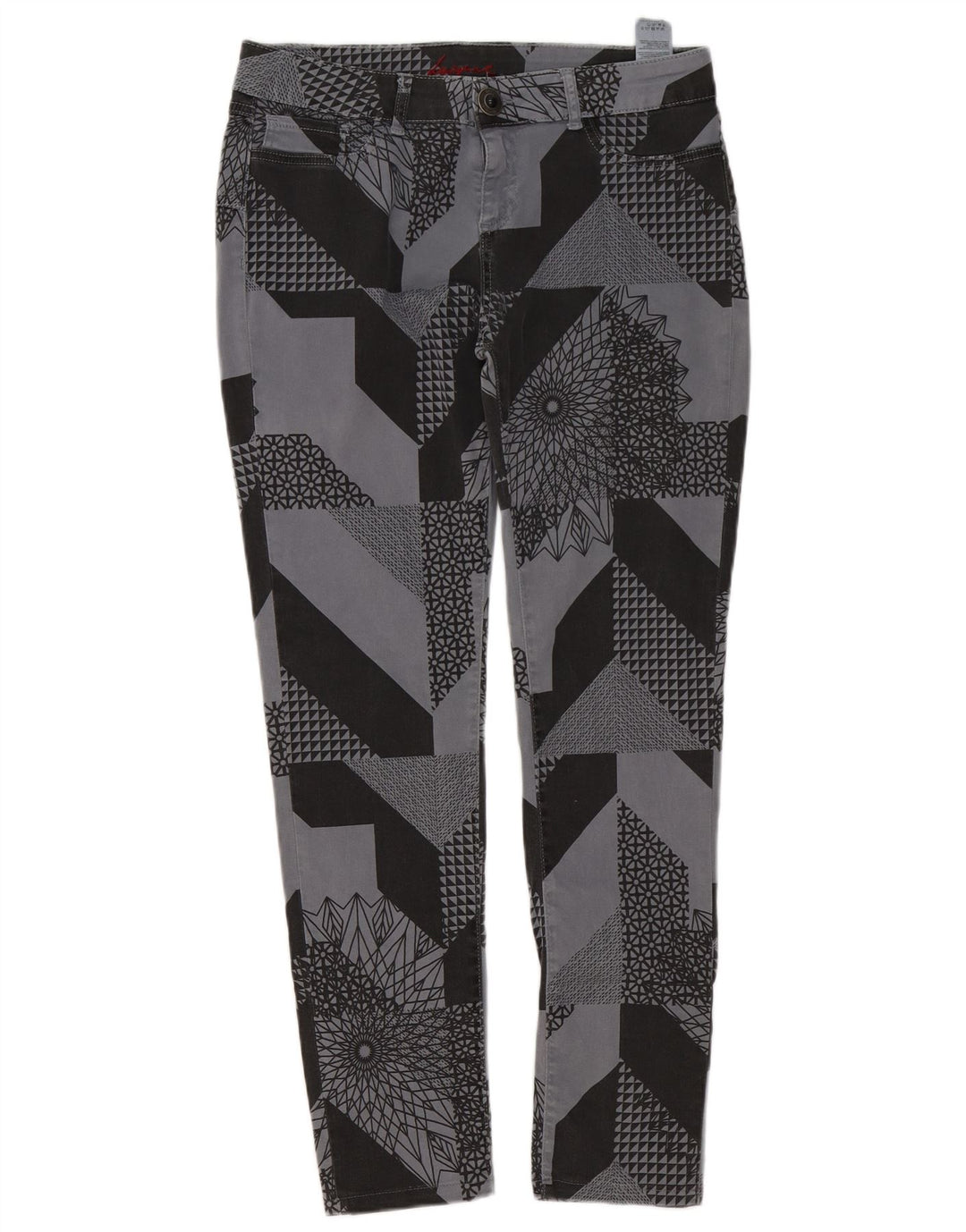 Desigual Damen Slim Freizeithose W32 L29 Graue Patchwork-Baumwolle