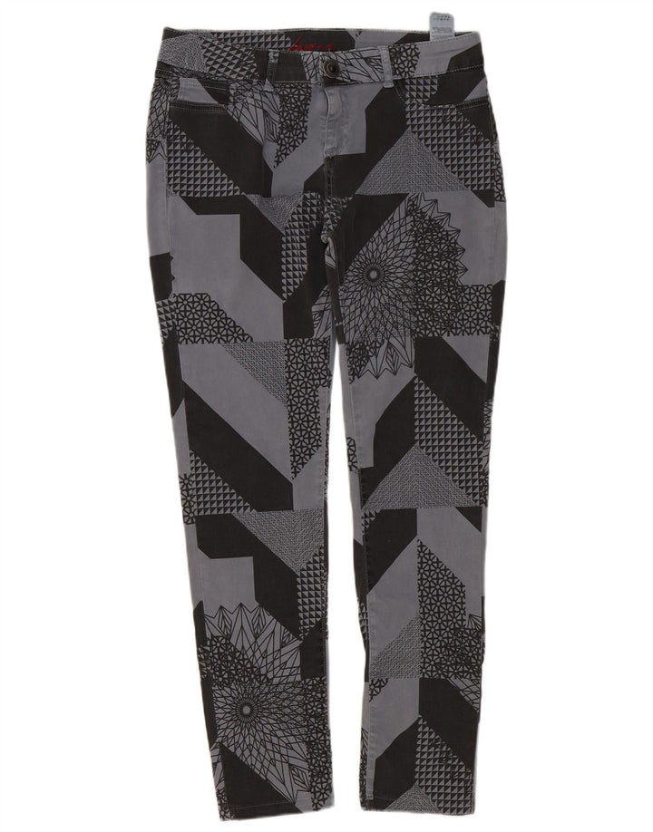 Desigual Damen Slim Freizeithose W32 L29 Graue Patchwork-Baumwolle
