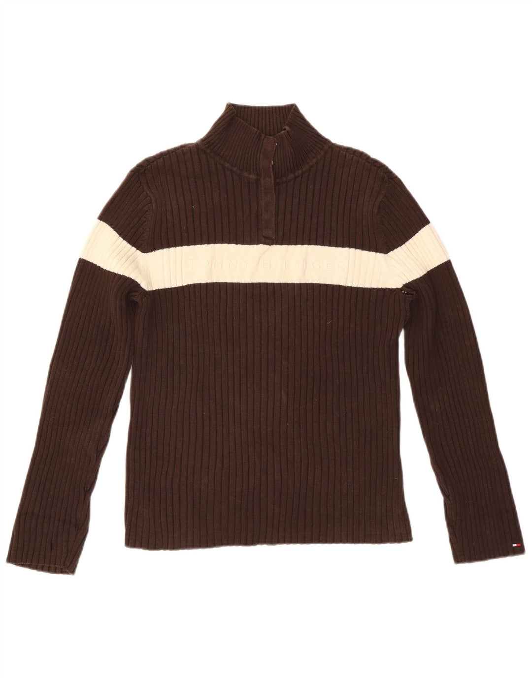 TOMMY HILFIGER Damen-Pullover mit Knopfkragen, Gr. 18, XL, Braun