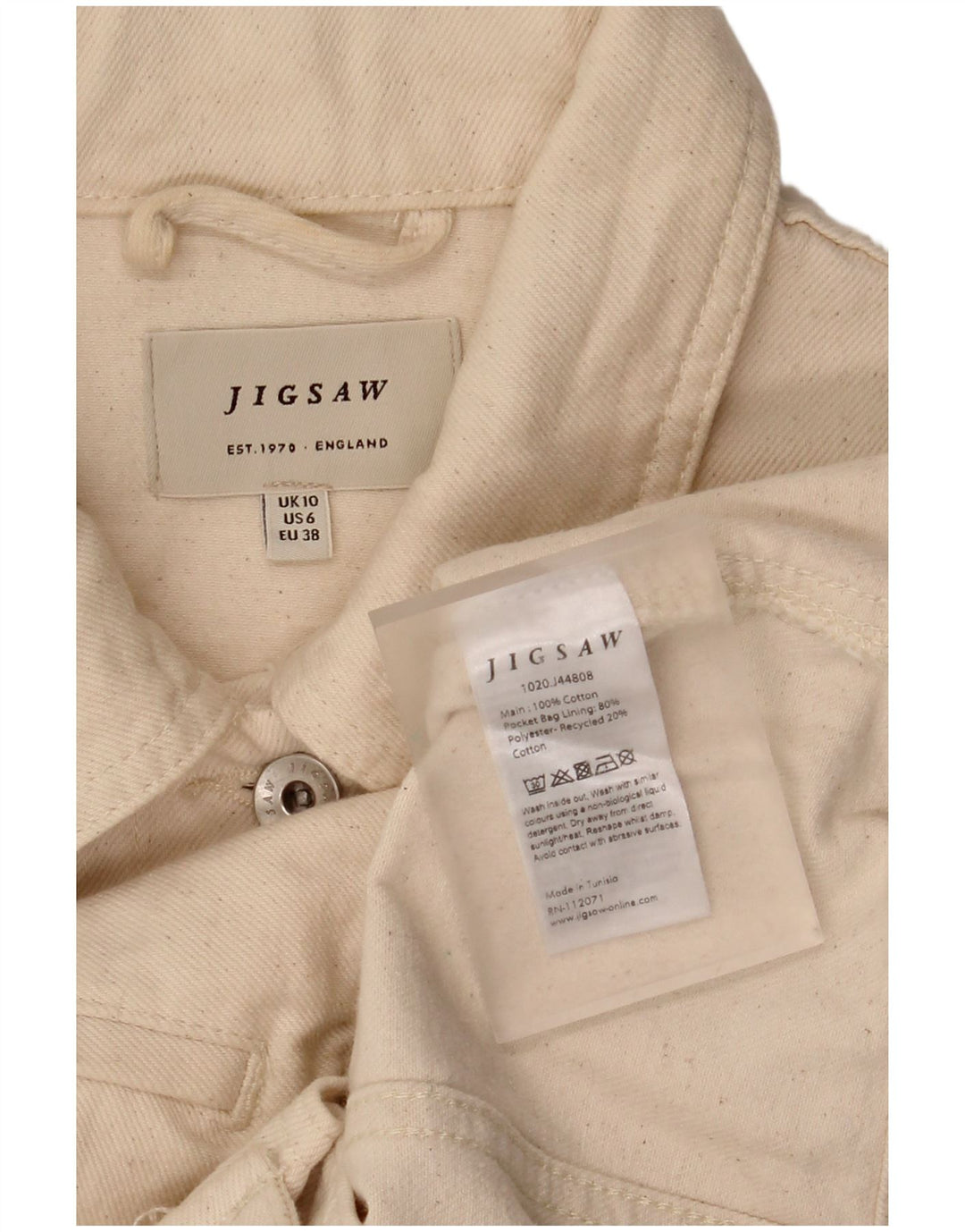 Jigsaw Womens Übergroße Jeansjacke UK 10 Small Off White Baumwolle