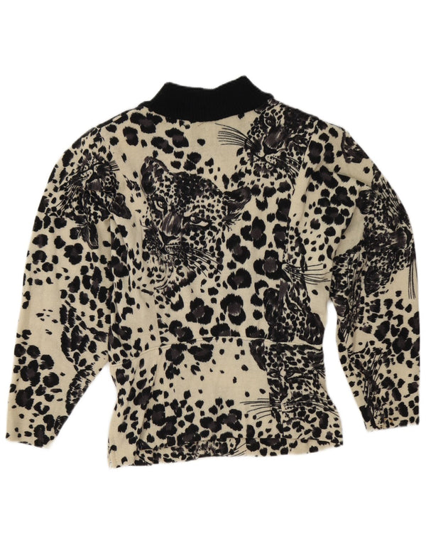 Vintage Womens Turtle Neck Jumper Sweater UK 16 Large Black Animal Print