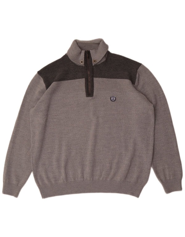 Navigare Herren-Pullover mit Reißverschluss am Hals, 3XL, graue Colourblock-Wolle