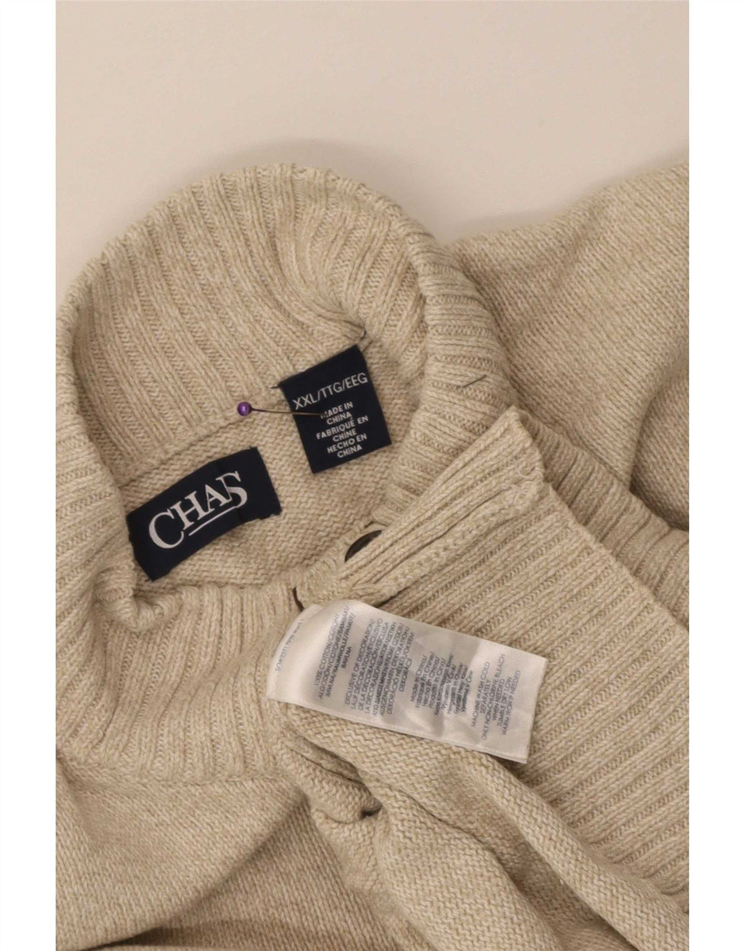 Chaps Herren-Pullover mit Knopfkragen, 2XL, beige Baumwolle