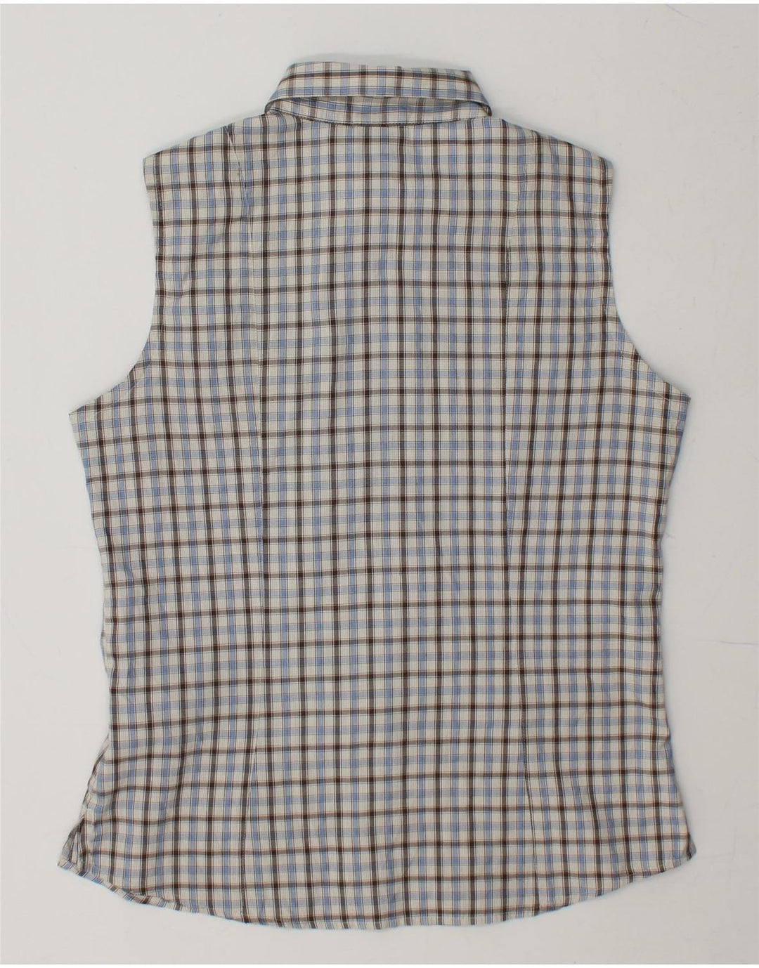BAILO Womens Sleeveless Shirt UK 14 Medium Blue Check Polyester Vintage Bailo and Second-Hand Bailo from Messina Hembry 