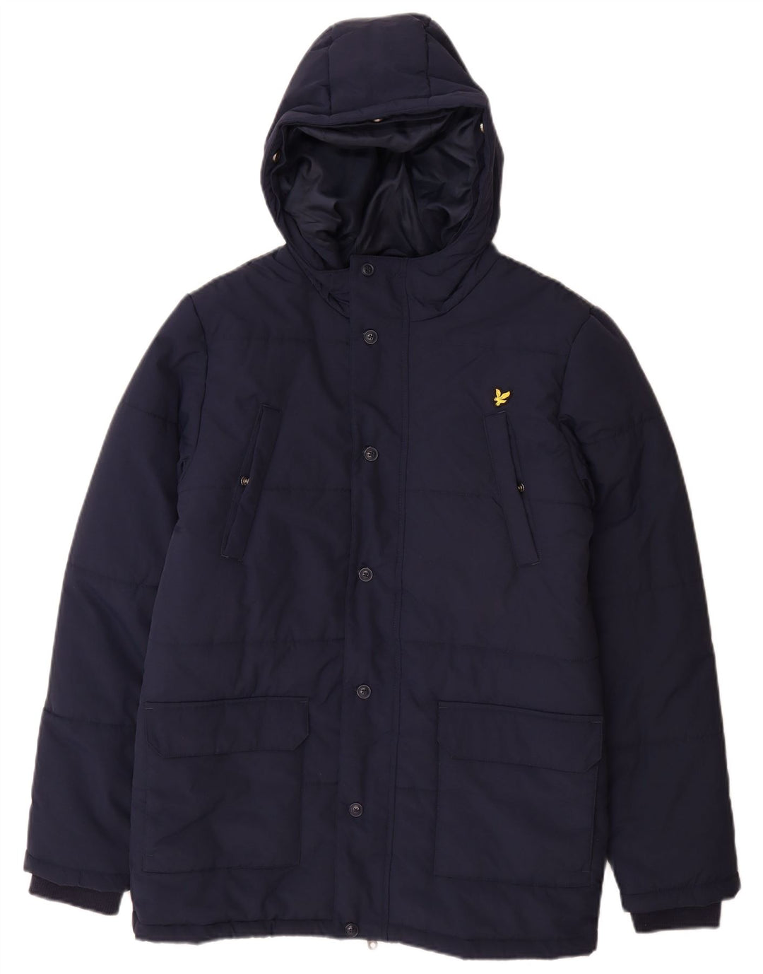 Lyle & Scott Wattierte Jungenjacke mit Kapuze, 15–16 Jahre, Marineblau, Polyamid