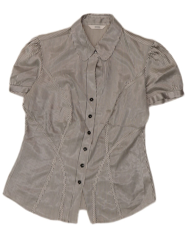 Marks & Spencer Damen Hemdbluse UK 10 Small Beige Nadelstreifen