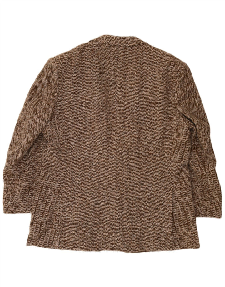 Harris Tweed Herren-Blazer mit 2 Knöpfen, UK 40, große braune Wolle mit Fischgrätenmuster