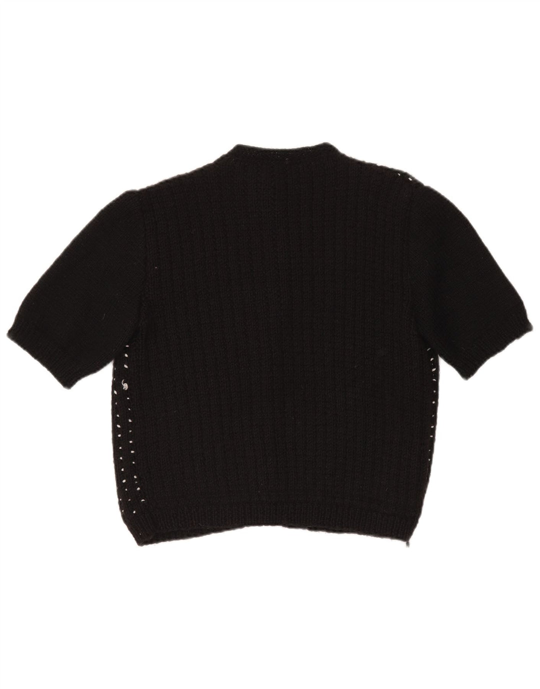 VINTAGE Damen Crop Cardigan Pullover UK 14 Large Schwarz gefleckt