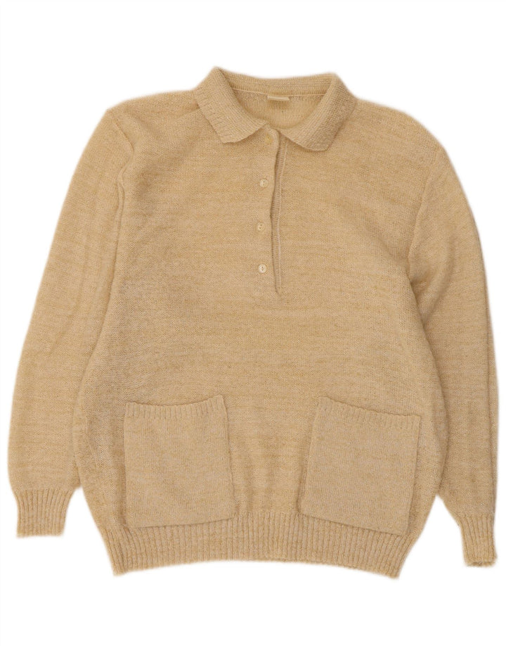 Vintage Damen Übergroßer Rollkragenpullover Pullover EU 40 Mittelbeige
