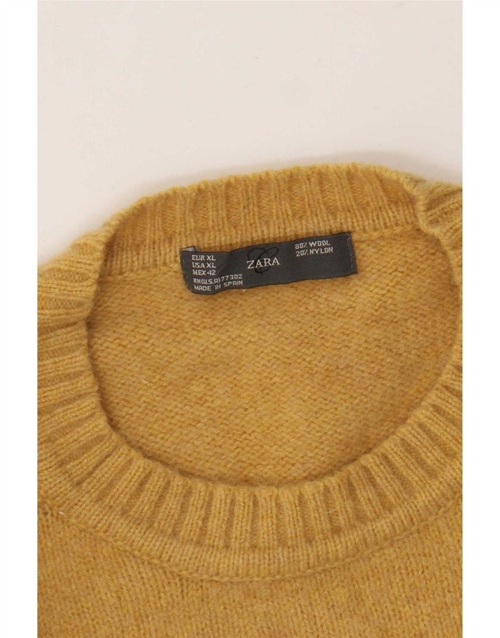 Zara Herren-Pullover mit Rundhalsausschnitt, XL, gelbe Wolle