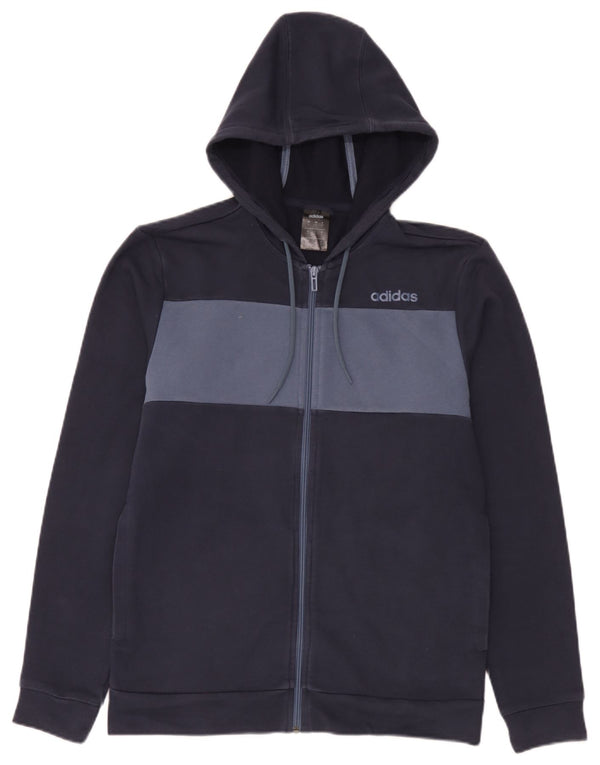 Adidas Mens Zip Hoodie Sweater Small Navy Blue Colourblock Cotton