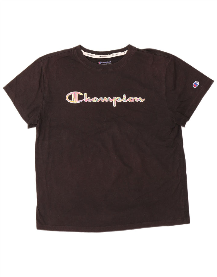 CHAMPION Damen Grafik-T-Shirt-Oberteil UK 16 Large Schwarz Baumwolle