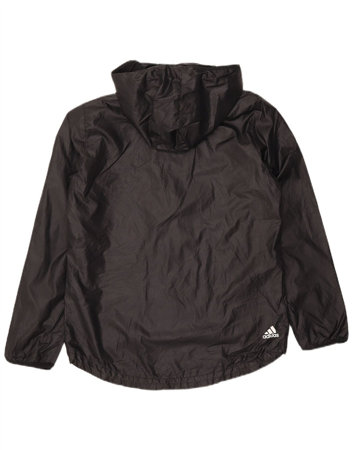 ADIDAS Womens Graphic Hooded Rain Jacket UK 12/14 Mittelschwarzes Polyester