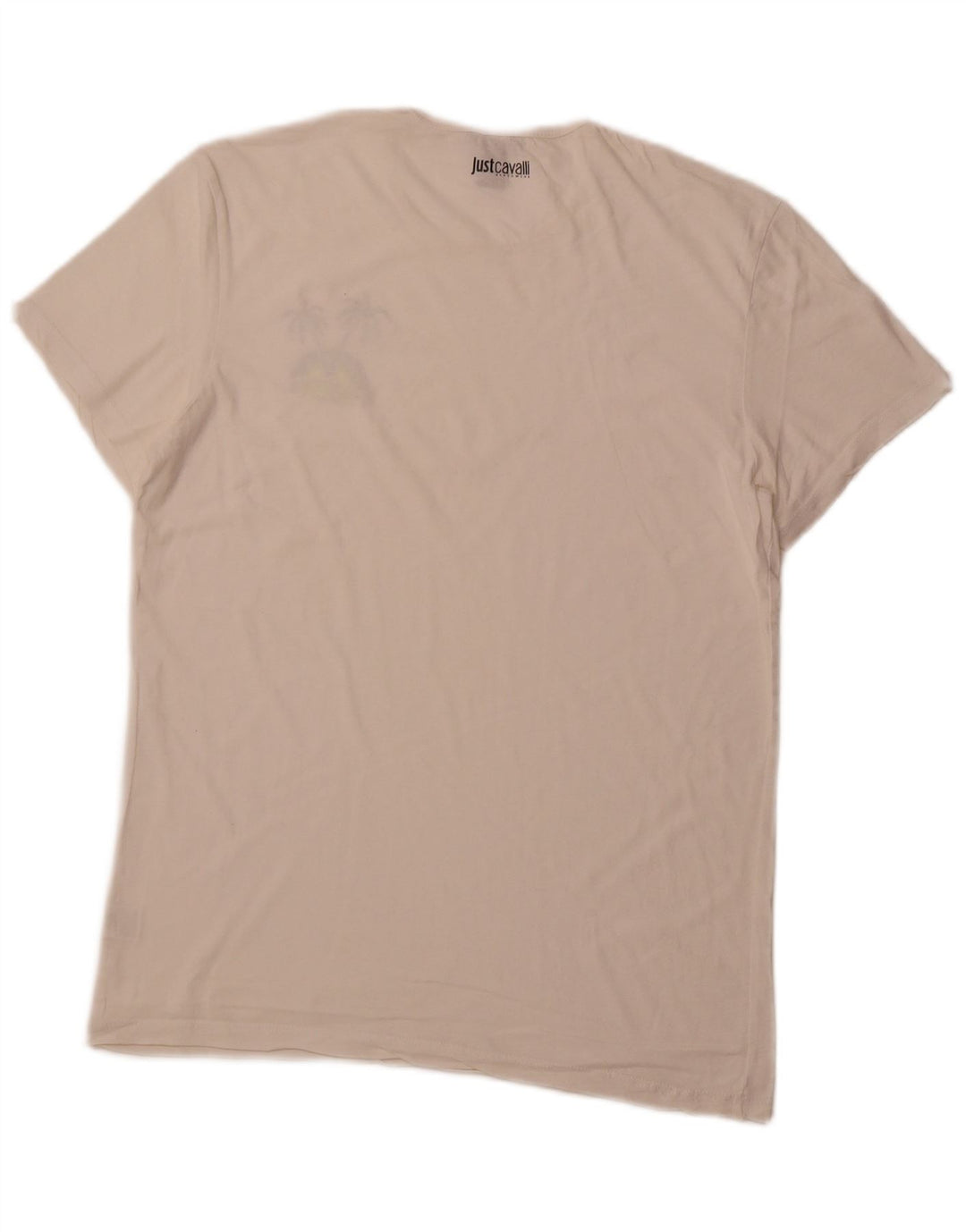 JUST CAVALLI Herren T-Shirt Top Large Off White Baumwolle