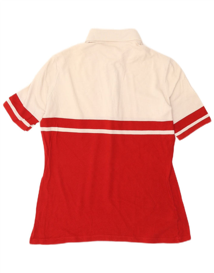 LACOSTE Damen-Poloshirt, Größe 42, groß, rote Colourblock-Baumwolle