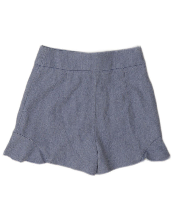 Zara Damen-Shorts mit weitem Bein und hoher Taille, legere Shorts, XS W24, blaue Baumwolle
