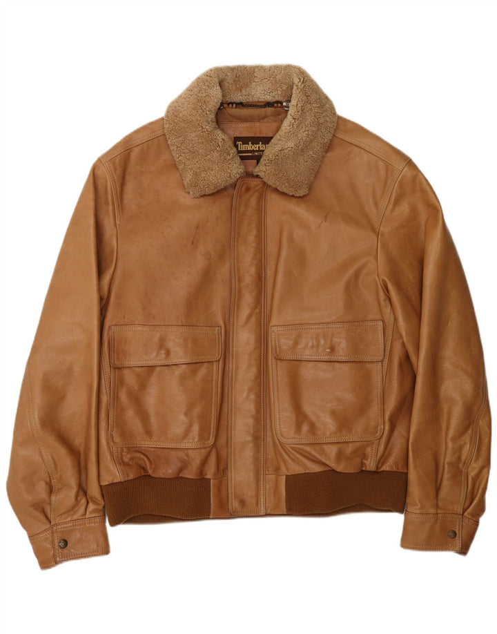 Timberland Herren Leder Bomberjacke UK 42 XL Braunes Leder