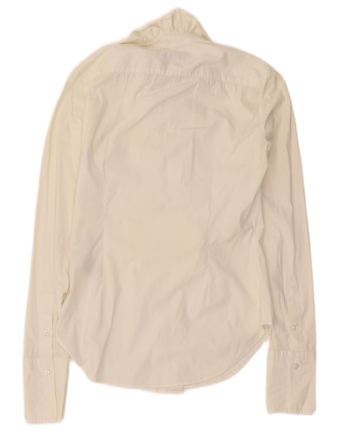 Ralph Lauren Damen-Hemd mit Rüschen vorne, US 6, mittelweiße Baumwolle