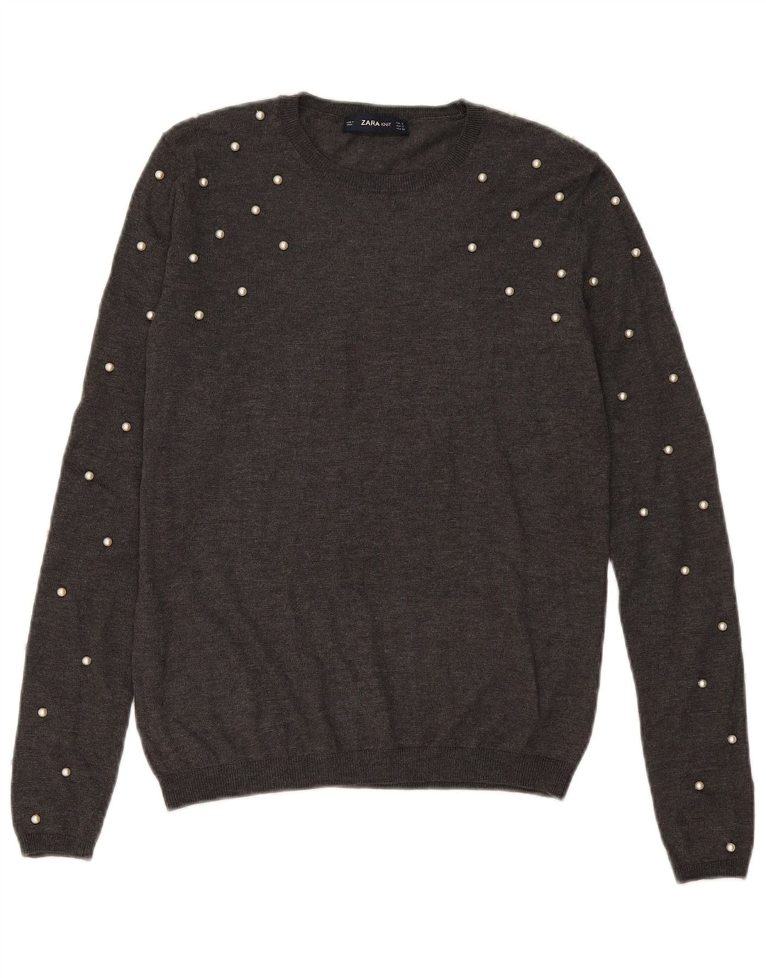 Zara Damen-Pullover mit Rundhalsausschnitt, Gr. 10, Größe S, Grau, Modal