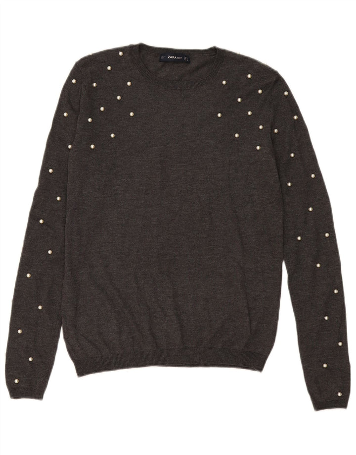 Zara Damen-Pullover mit Rundhalsausschnitt, Gr. 10, Größe S, Grau, Modal