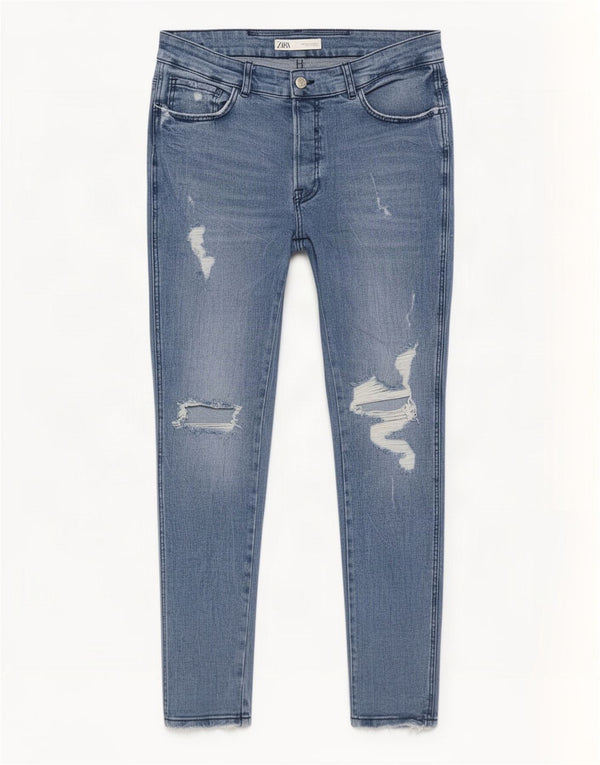 Zara Herren Distressed Slim Jeans EU 44 Large W34 L29 Blau