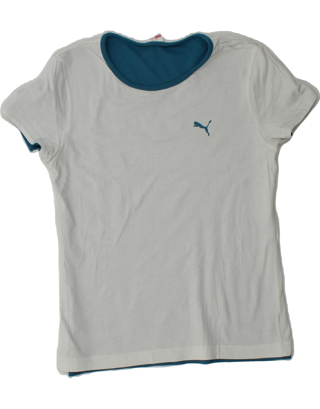 PUMA Womens Reversible Graphic T-Shirt Top UK 12 Medium Blue Colourblock Vintage Puma and Second-Hand Puma from Messina Hembry 
