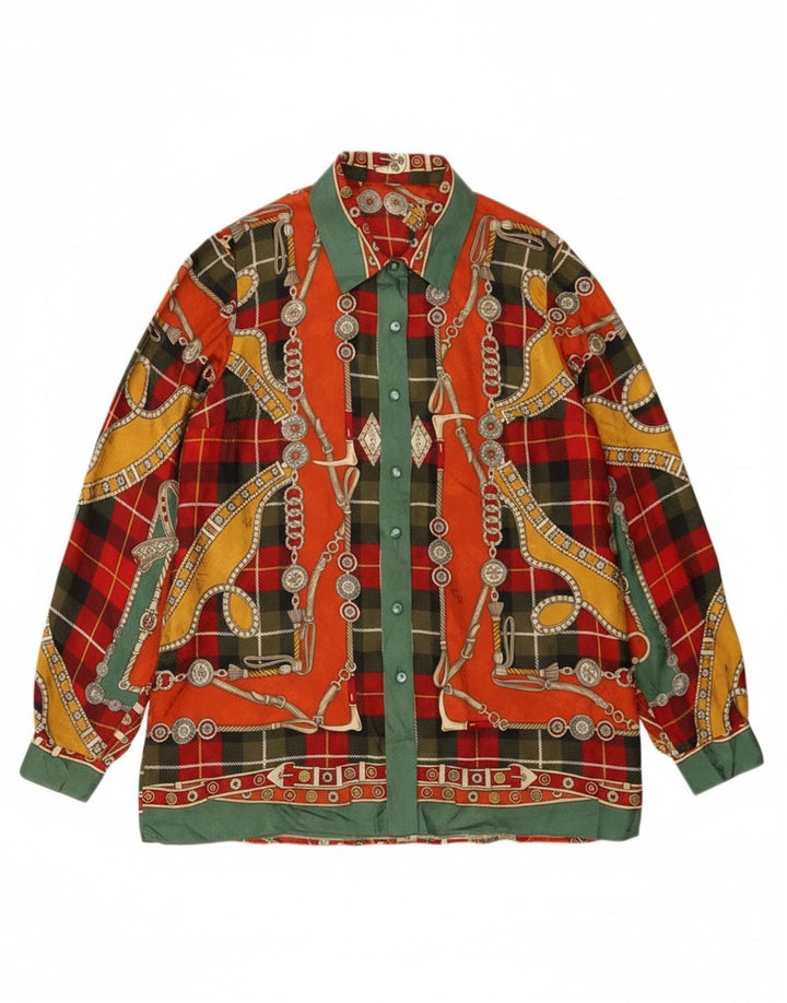 Vintage Damen Hemdbluse mit abstraktem Muster UK 14 Groß Mehrfarbig