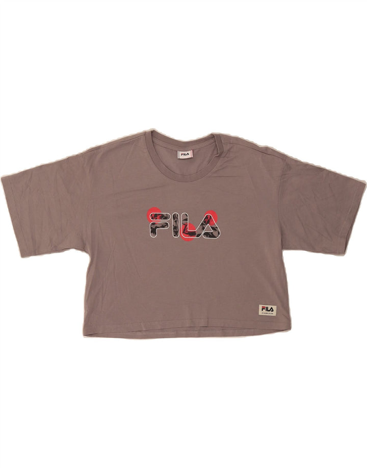 FILA Womens Crop Graphic T-Shirt Top UK 12 Medium Grey Vintage Fila and Second-Hand Fila from Messina Hembry 