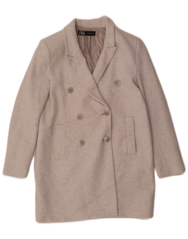Zara Zweireihiger Damenmantel UK 14 Mittelgraues Polyester