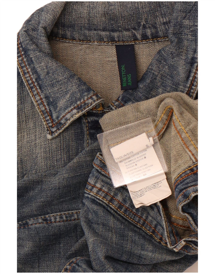 BENETTON Damen Crop Denim Jacke UK 10 Small Blaue Baumwolle