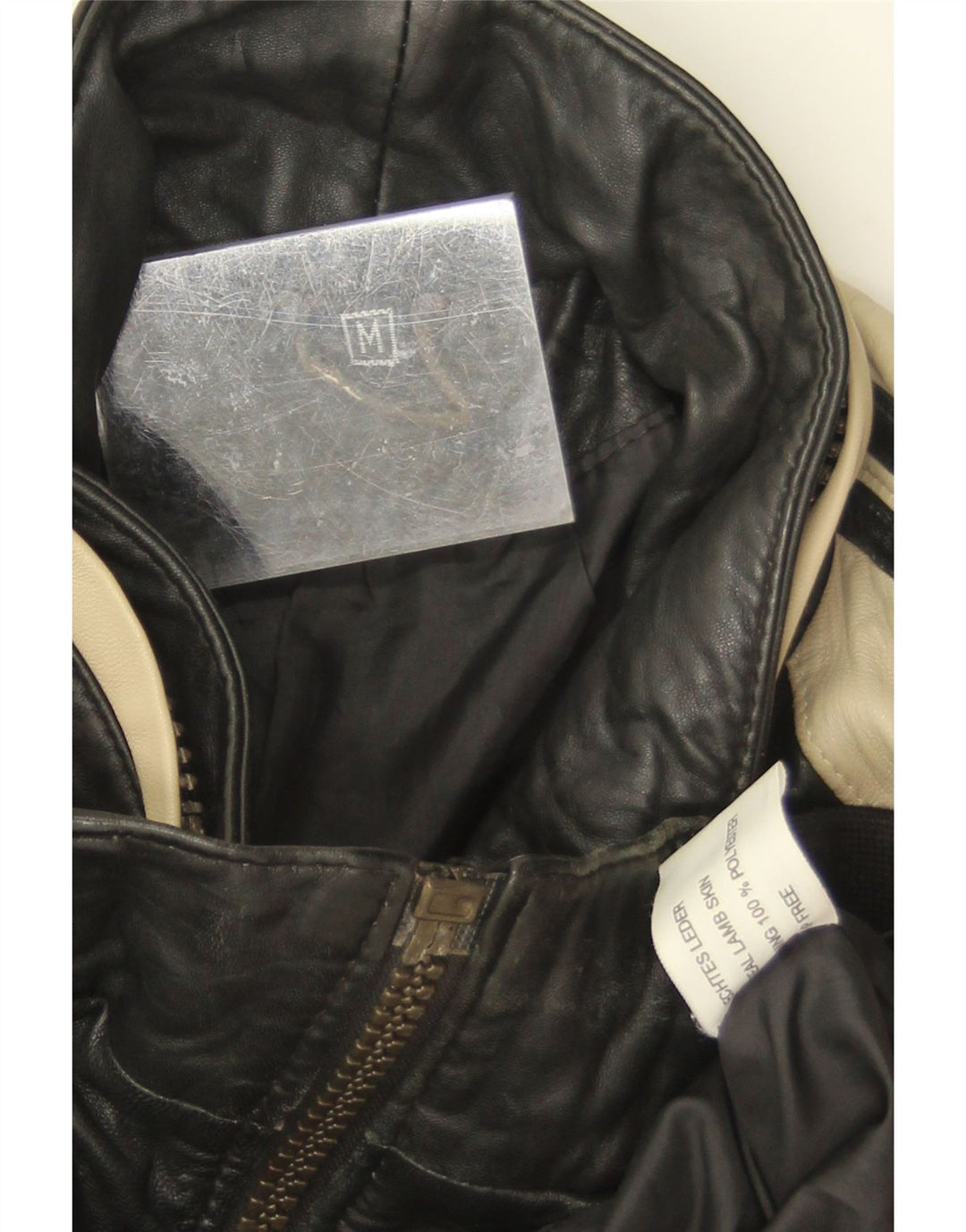 Vintage Herren Lederjacke UK 38 Mittelschwarzes Colourblock-Lammleder