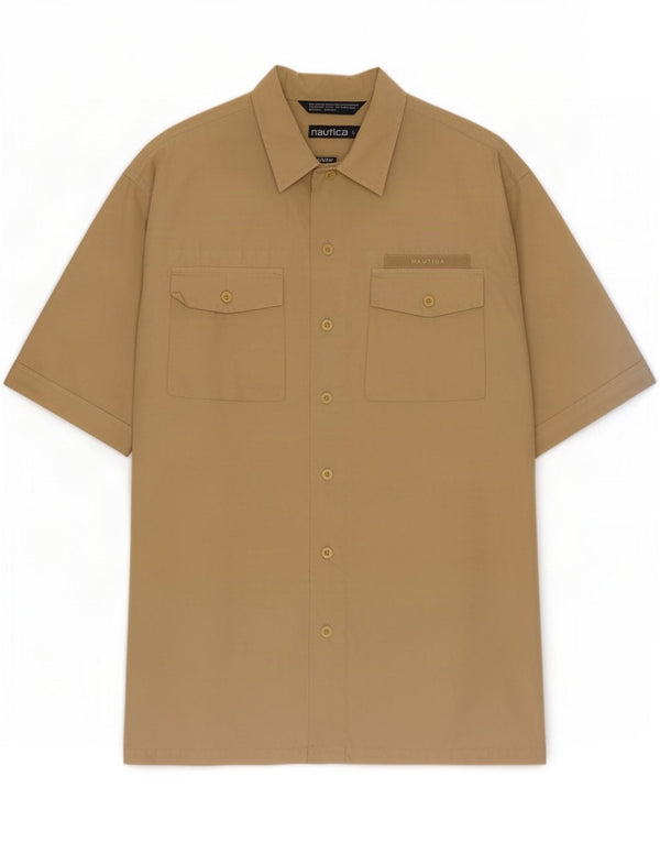 Nautica Herren-Kurzarmhemd, groß, beige Baumwolle
