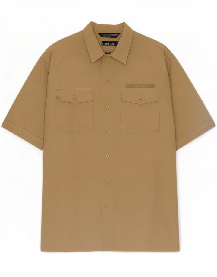 Nautica Herren-Kurzarmhemd, groß, beige Baumwolle
