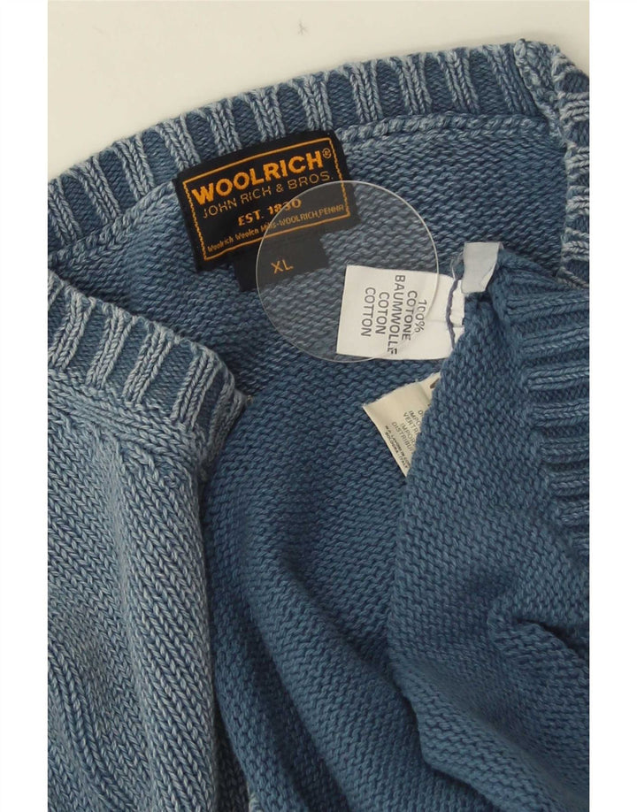 Woolrich Herren-Pullover mit grafischem Rundhalsausschnitt, XL, blau, Baumwolle