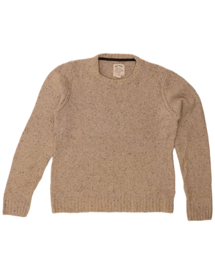 FAT FACE Herren-Pullover mit Rundhalsausschnitt, mittelbeigefarbene gesprenkelte Baumwolle