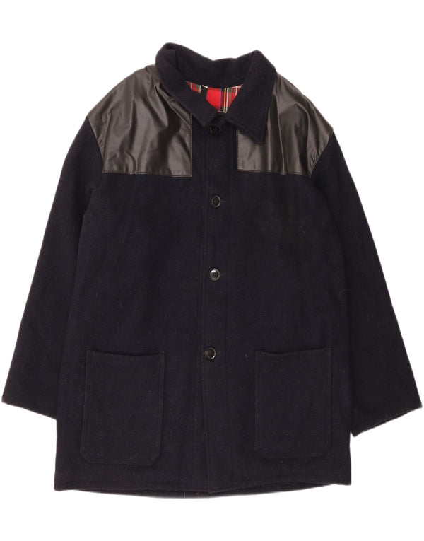 VINTAGE Herren Loose Fit Mantel IT 44 XS Marineblaue Colourblock-Wolle