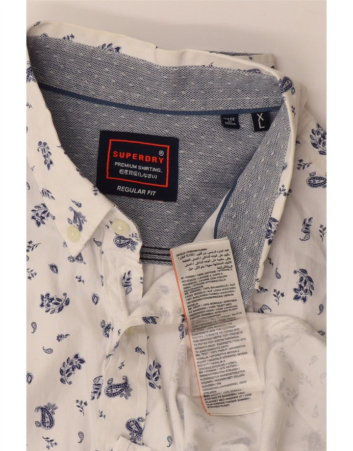 Superdry Herren-Hemd mit normaler Passform, XL, weißes Blumenmuster, Baumwolle