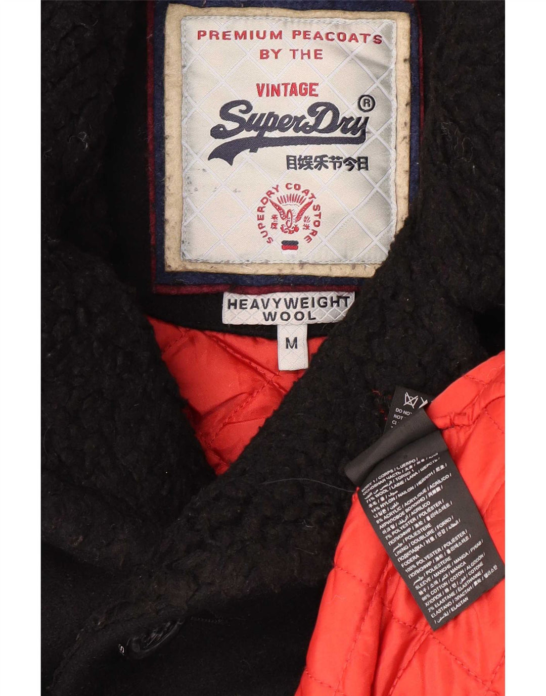 Superdry Herren Pea Coat Mittelschwarze Wolle