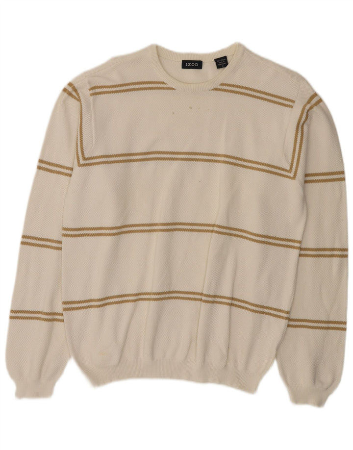 Izod Herren-Pullover mit Rundhalsausschnitt, mittelweiß gestreifte Baumwolle