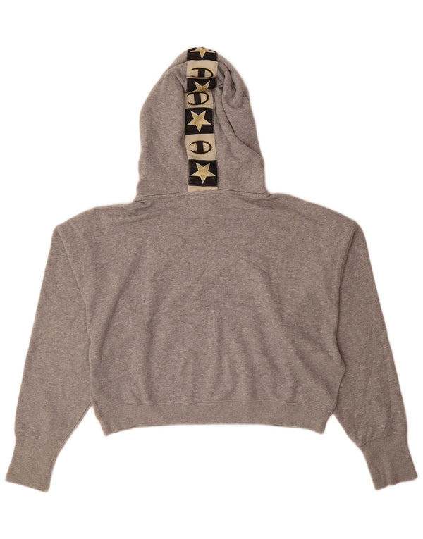 Champion Womens Crop Graphic Oversized Hoodie Pullover UK 16 Large Grau