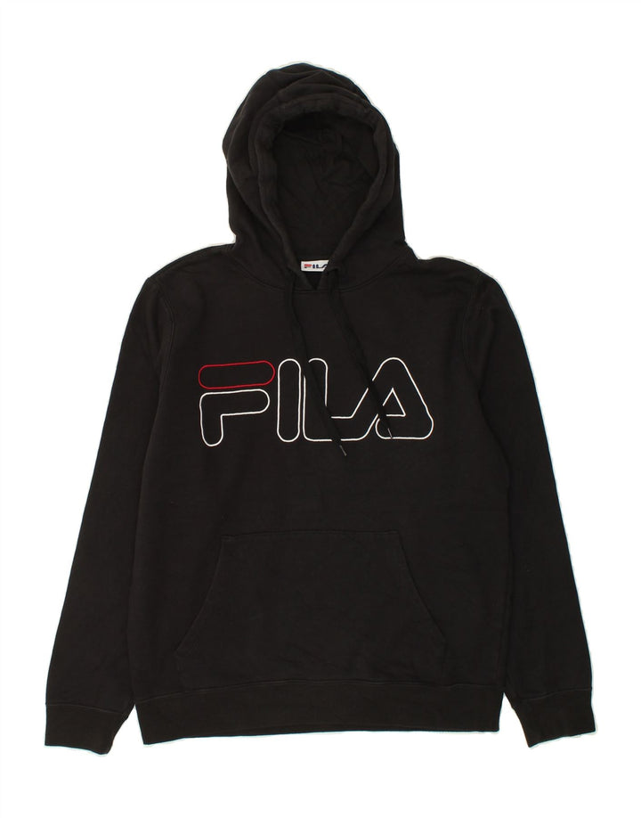 FILA Mens Graphic Hoodie Jumper Small Black Cotton Vintage Fila and Second-Hand Fila from Messina Hembry 