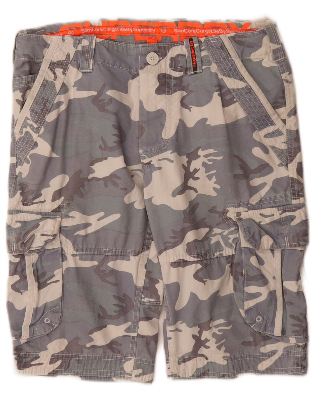 SUPERDRY Herren-Cargo-Shorts, Größe S, Größe 32, Grau, Camouflage-Baumwolle
