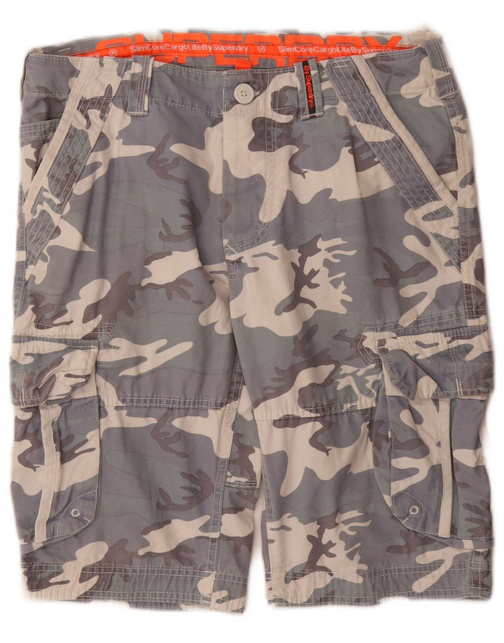 SUPERDRY Herren-Cargo-Shorts, Größe S, Größe 32, Grau, Camouflage-Baumwolle