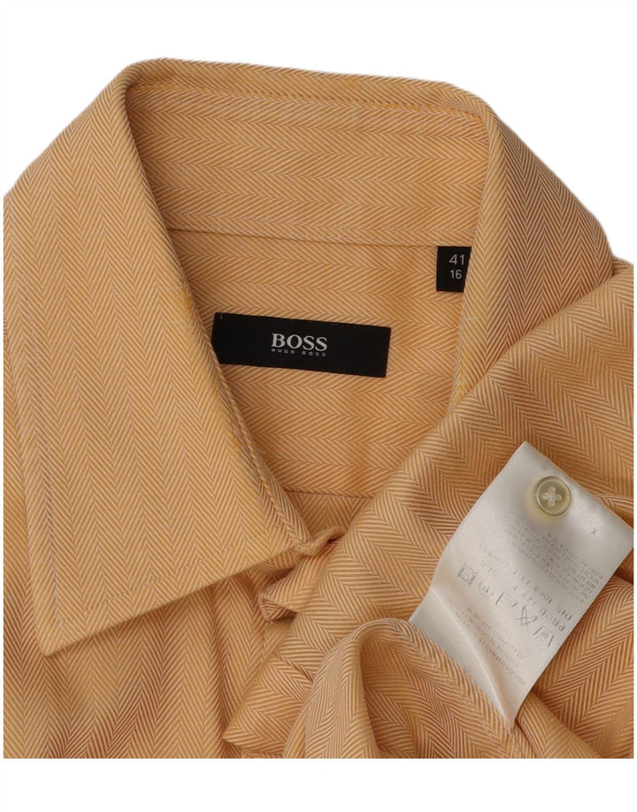 HUGO BOSS Herrenhemd Größe 41 16 Große beige Herringbone-Baumwolle