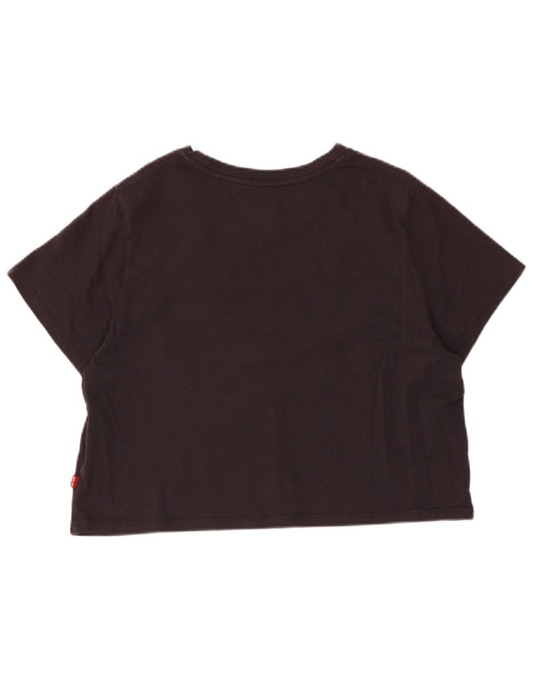 Levi's Damen Crop Graphic T-Shirt Top UK 14 Large Schwarz Baumwolle