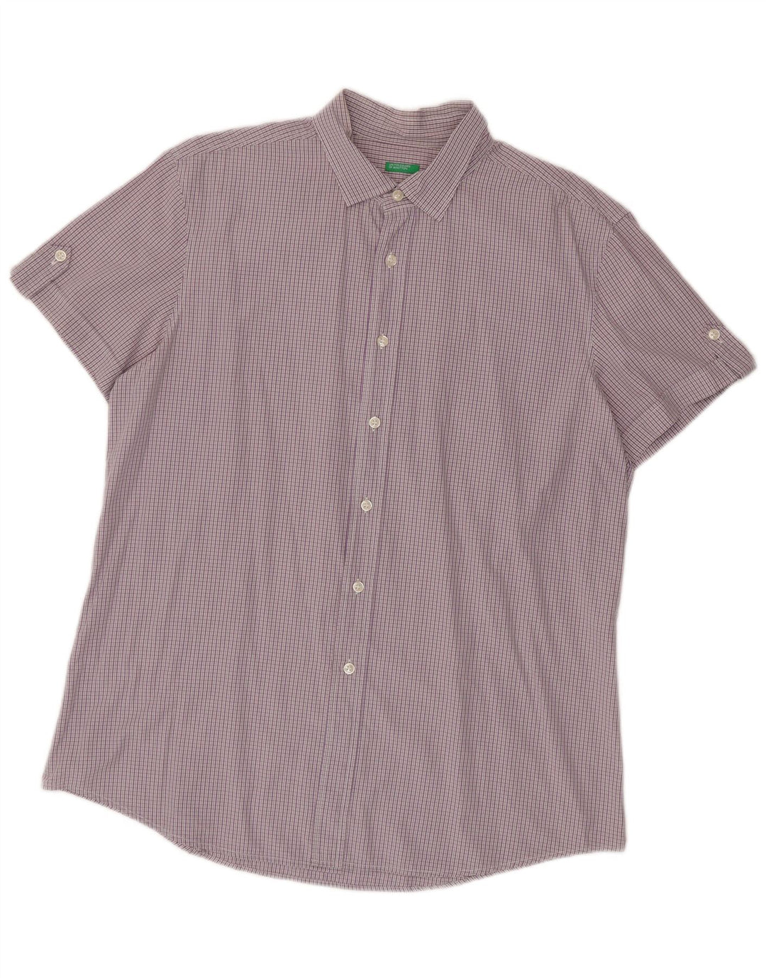 Benetton Herren Kurzarmhemd Large Purple Gingham